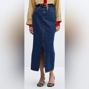 NWT Mango Long Denim Skirt with Slit (size small)